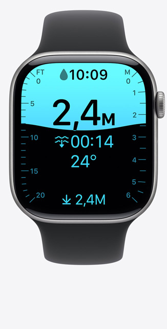 Apple Watch Series 11, Aluminiumgehäuse, Farbe Space Grau, Display mit Tiefe App, Tauchgang in 2,4 Metern Tiefe