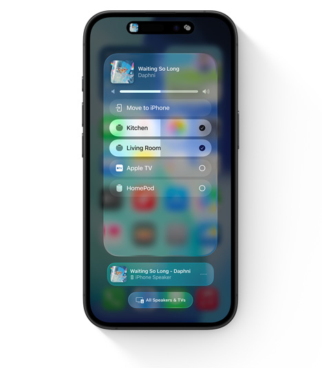 iPhone 螢幕顯示 AirPlay 帶來多室音響的用户介面