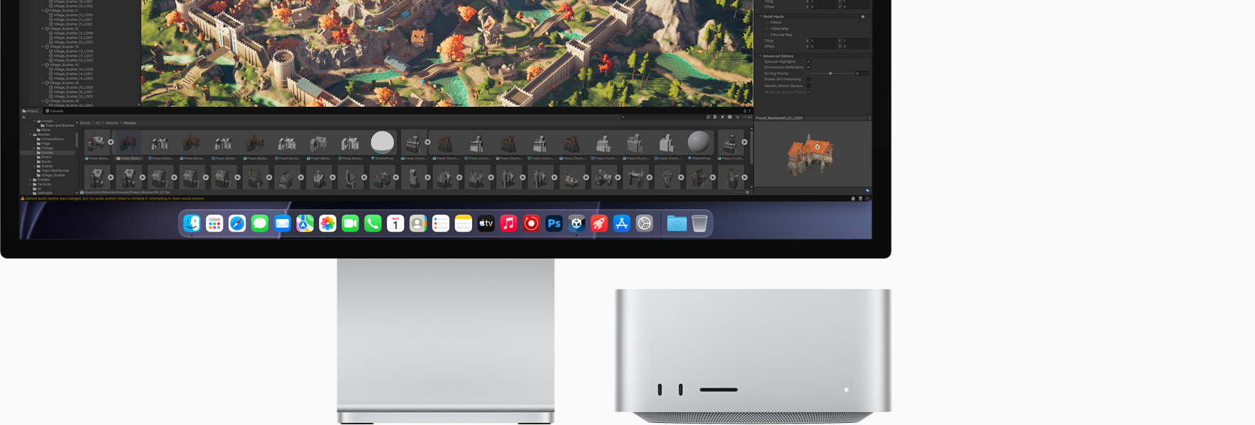 Monitor Studio Display XDR, na ekranie widać aplikację Unity Editor