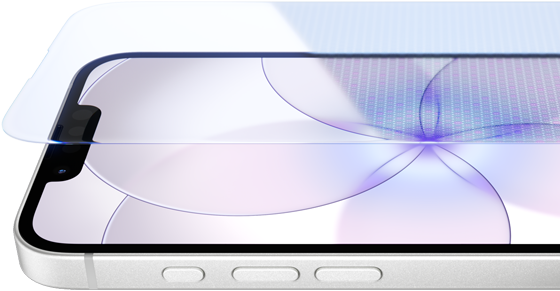 iPhone 17e, partea exterioară frontală cu Ceramic Shield 2, exterior lateral, culoare Alb, butoane: Acțiune, volum