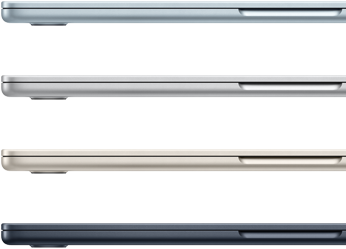 Вигляд збоку, чотири моделі MacBook Air в чотирьох різних кольорах