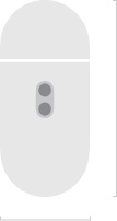 Skizze von MagSafe Ladecase (USB-C), gerundetes Case von außen, Seitenansicht, LED Ladeanzeige, geschlossenes Case, Höhe in Millimeter, Breite in Millimeter