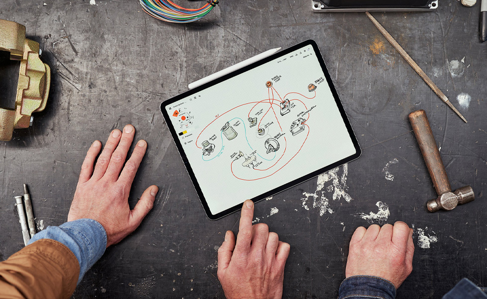 The team uses iPhone, iPad and Apple Pencil to scan vehicles, create mood boards and design 3D models.