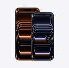 宇宙橙色 iPhone 17 Pro Max 的正面外觀，深墨藍色 iPhone 17 Pro 的正面外觀