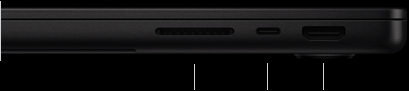 MacBook Pro 14-inch with M5 Pro or M5 Max, closed, right side, showing SDXC card slot, one Thunderbolt 5 port, and HDMI port
